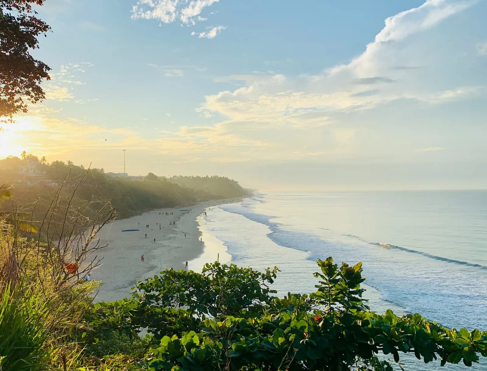 Soft morning light over Varkala Beach, seen from the cliff top